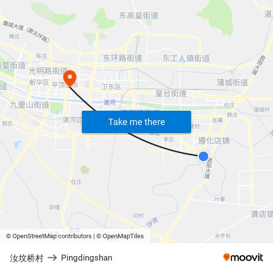 汝坟桥村 to Pingdingshan map
