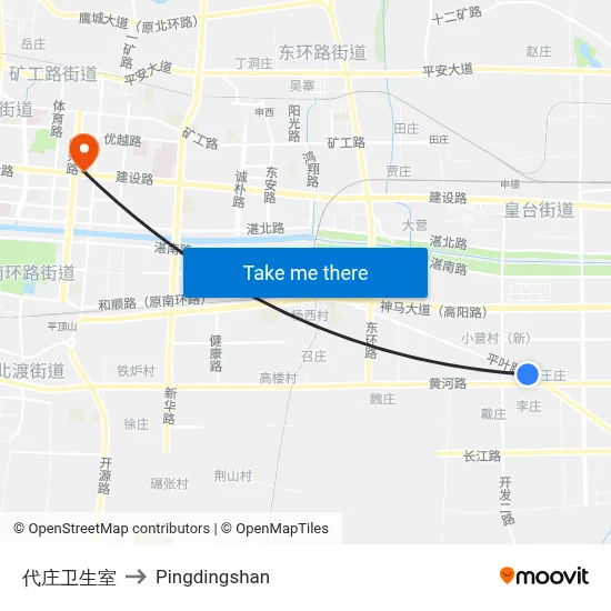 代庄卫生室 to Pingdingshan map