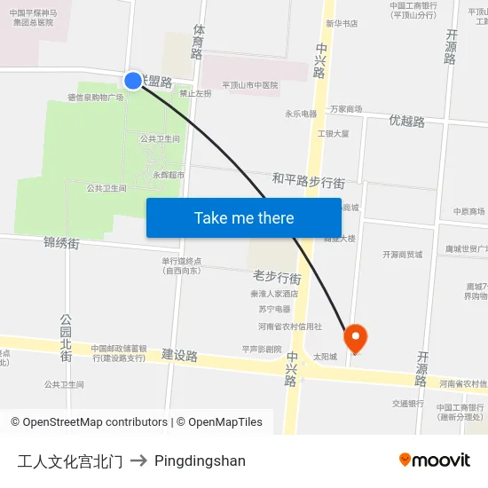 工人文化宫北门 to Pingdingshan map