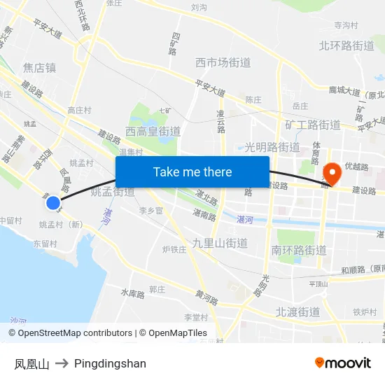 凤凰山 to Pingdingshan map