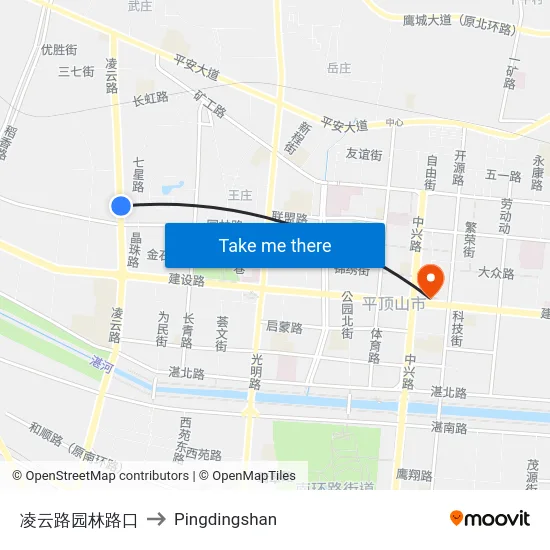 凌云路园林路口 to Pingdingshan map