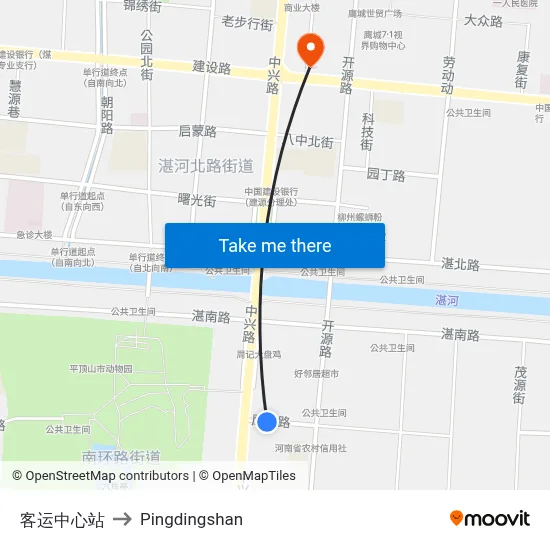 客运中心站 to Pingdingshan map