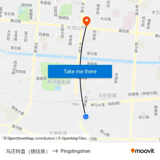 马庄转盘（德信泉） to Pingdingshan map