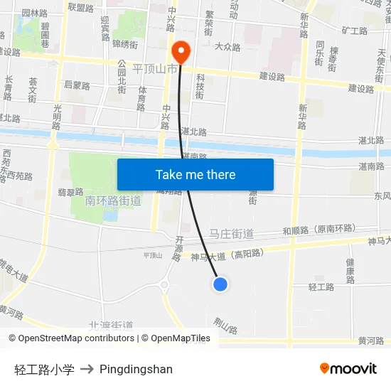 轻工路小学 to Pingdingshan map