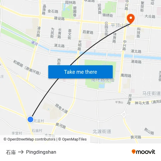 石庙 to Pingdingshan map