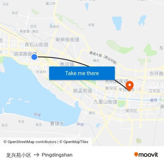 龙兴苑小区 to Pingdingshan map