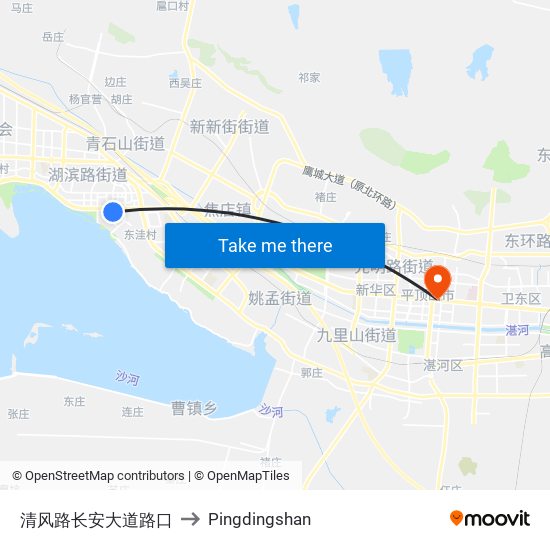 清风路长安大道路口 to Pingdingshan map