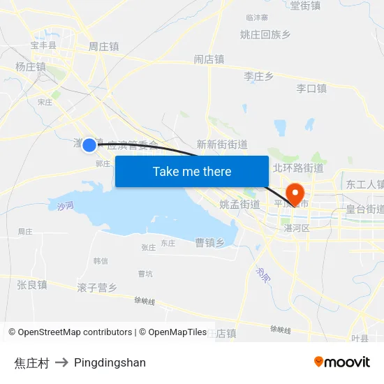 焦庄村 to Pingdingshan map