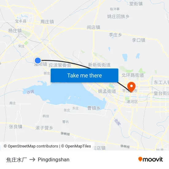 焦庄水厂 to Pingdingshan map