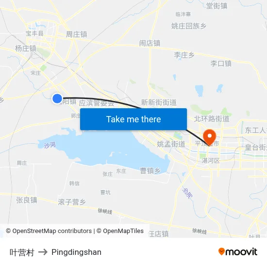 叶营村 to Pingdingshan map