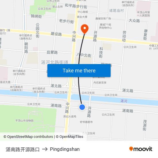 湛南路开源路口 to Pingdingshan map