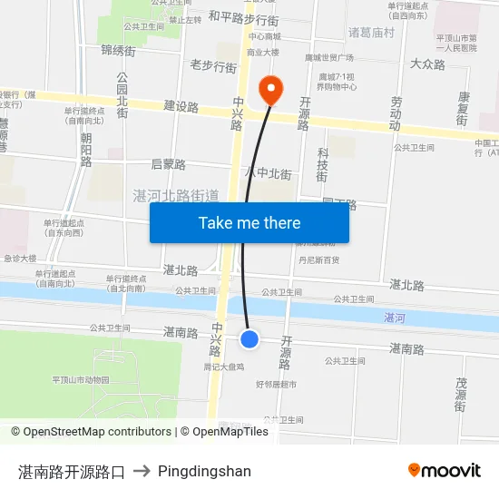 湛南路开源路口 to Pingdingshan map