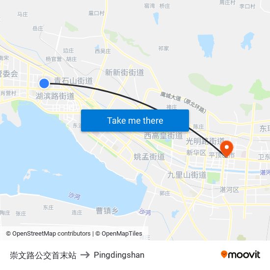 崇文路公交首末站 to Pingdingshan map