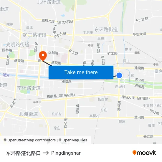 东环路湛北路口 to Pingdingshan map