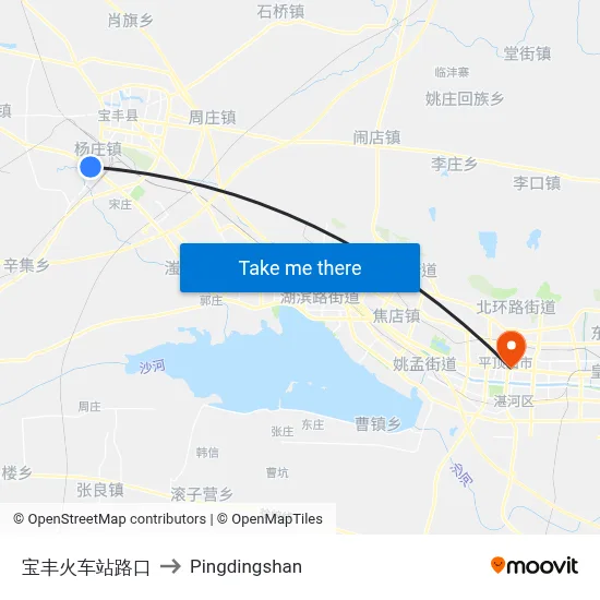 宝丰火车站路口 to Pingdingshan map