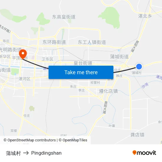 蒲城村 to Pingdingshan map