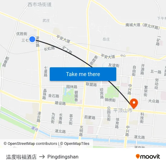 温度啦福酒店 to Pingdingshan map