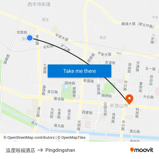 温度啦福酒店 to Pingdingshan map