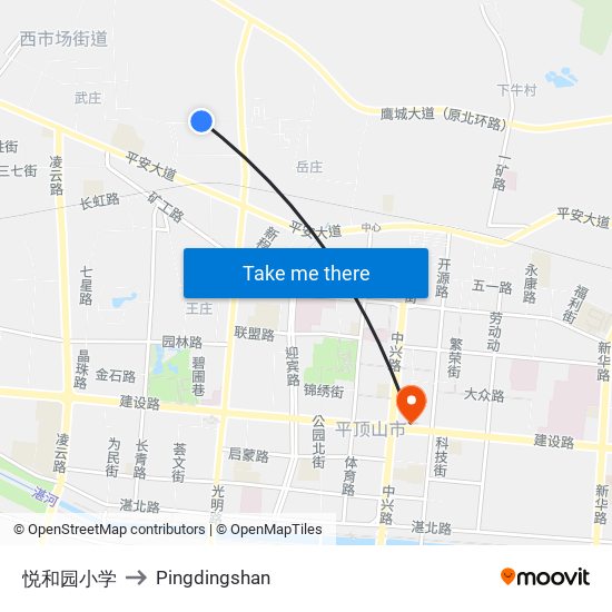悦和园小学 to Pingdingshan map