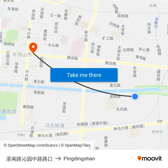 湛南路沁园中路路口 to Pingdingshan map