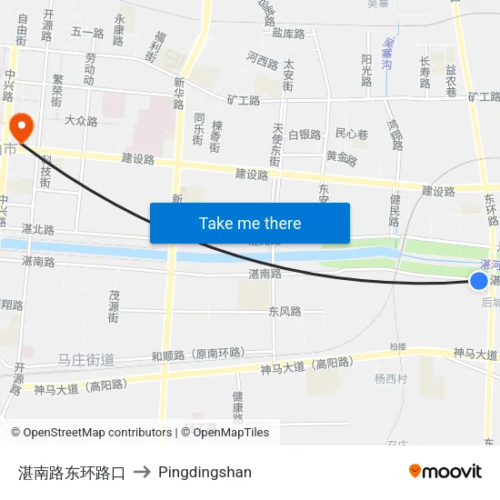 Zhannan Road - East Ring Road Intersection to Pingdingshan map