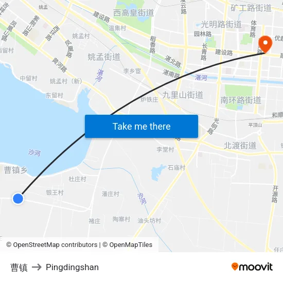 Cao Town to Pingdingshan map