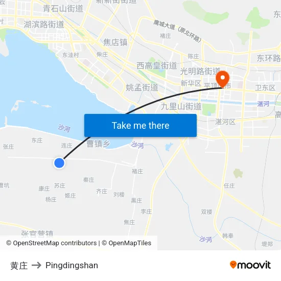 黄庄 to Pingdingshan map