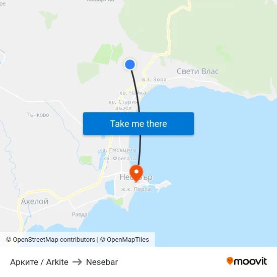 Арките / Arkite to Nesebar map