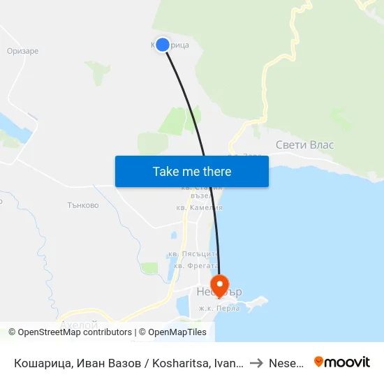 Кошарица, Иван Вазов / Kosharitsa, Ivan Vazov to Nesebar map