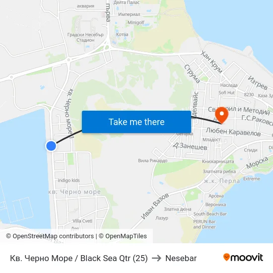 Кв. Черно Море / Black Sea Qtr (25) to Nesebar map