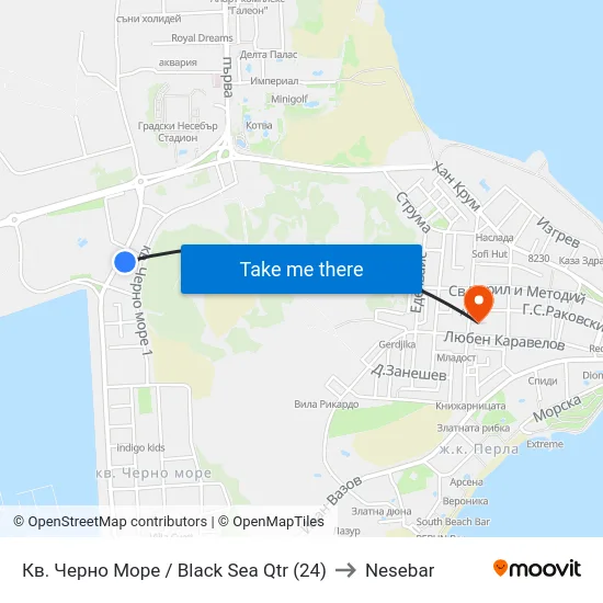 Кв. Черно Море / Black Sea Qtr (24) to Nesebar map