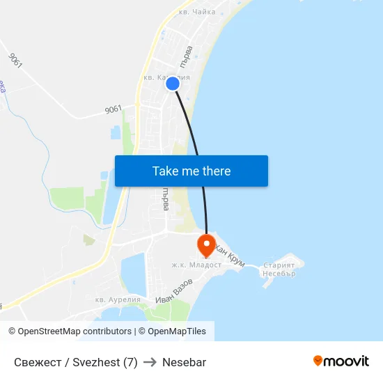 Свежест / Svezhest (7) to Nesebar map