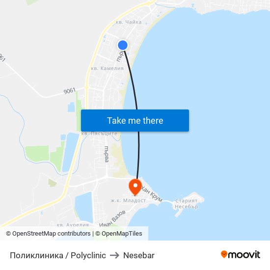 Поликлиника / Polyclinic to Nesebar map