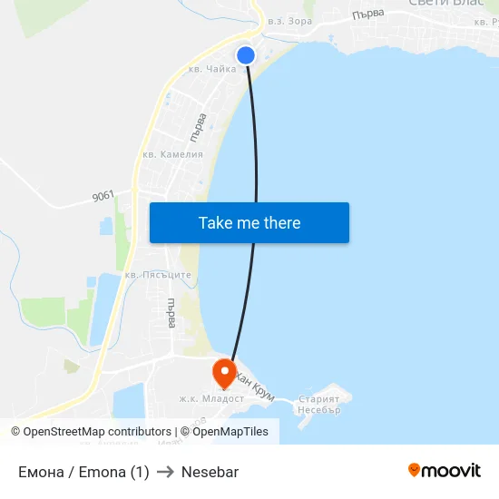 Емона / Emona (1) to Nesebar map