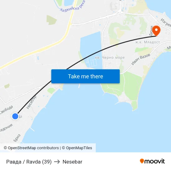 Равда / Ravda (39) to Nesebar map