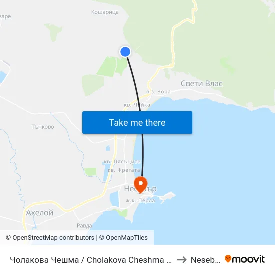 Чолакова Чешма / Cholakova Cheshma (44) to Nesebar map