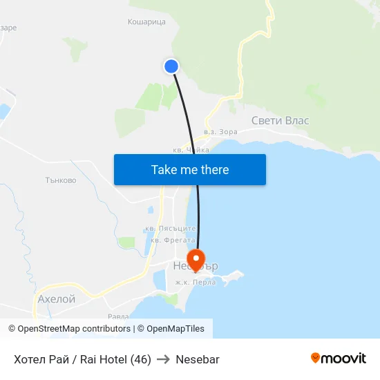 Хотел Рай / Rai Hotel (46) to Nesebar map