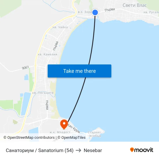 Санаториум / Sanatorium (54) to Nesebar map