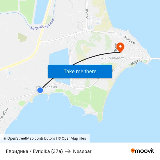 Евридика / Evridika (37a) to Nesebar map