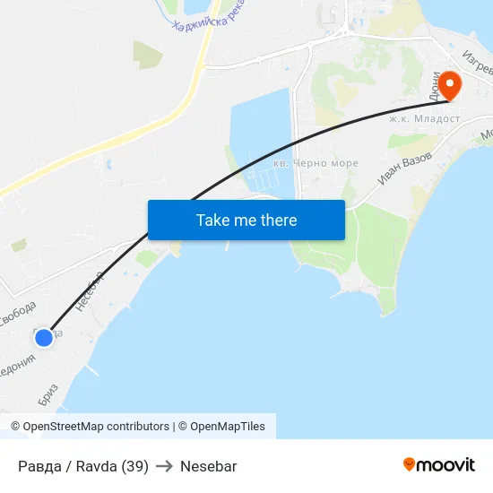 Равда / Ravda (39) to Nesebar map