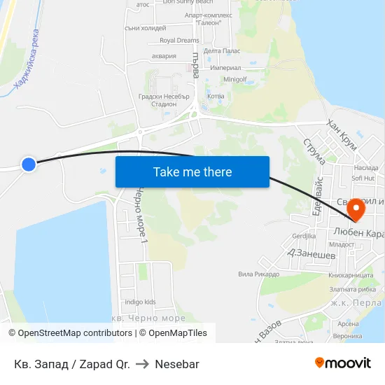 Кв. Запад / Zapad Qr. to Nesebar map
