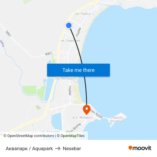 Аквапарк / Aquapark to Nesebar map