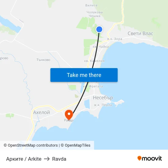 Arkite to Ravda map
