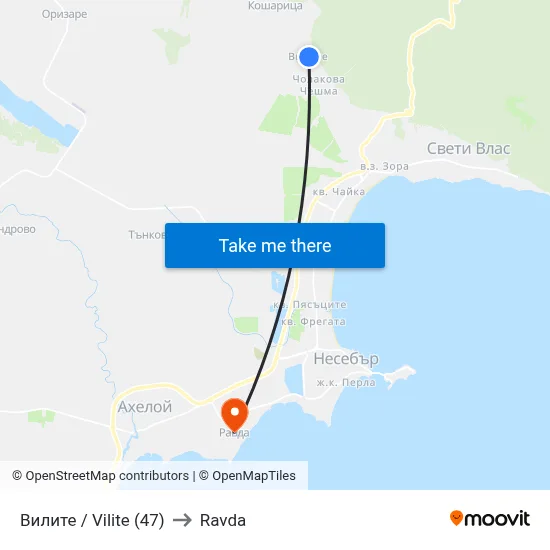 Vilite (47) to Ravda map