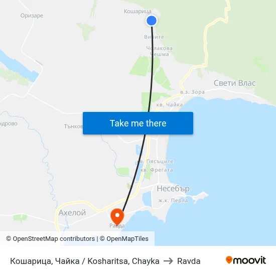 Kosharitsa, Chayka to Ravda map