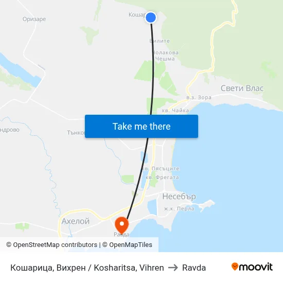 Kosharitsa, Vihren to Ravda map