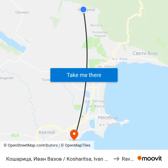 Kosharitsa, Ivan Vazov to Ravda map
