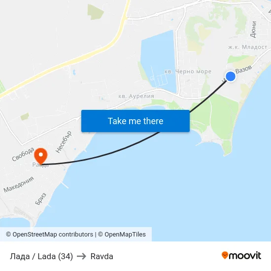 Лада / Lada (34) to Ravda map