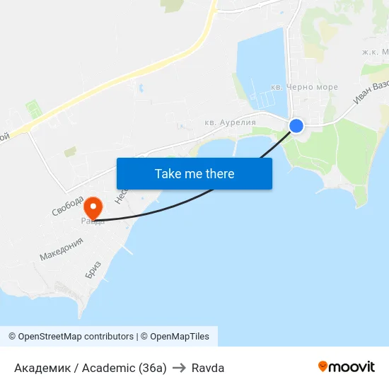 Академик / Academic (36a) to Ravda map