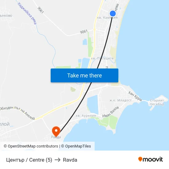 Център / Centre (5) to Ravda map
